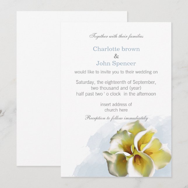 Watercolor calla lilies Floral Invitations (Front/Back)