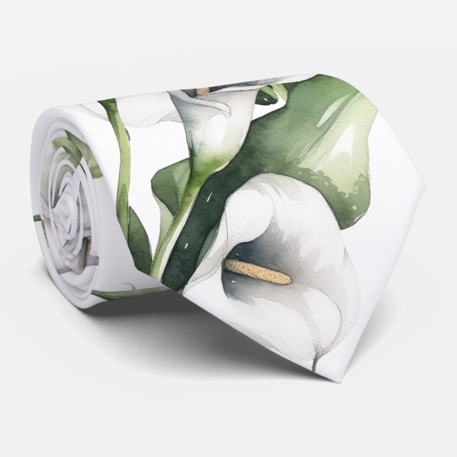 Watercolor calla lilies neck tie (Rolled)