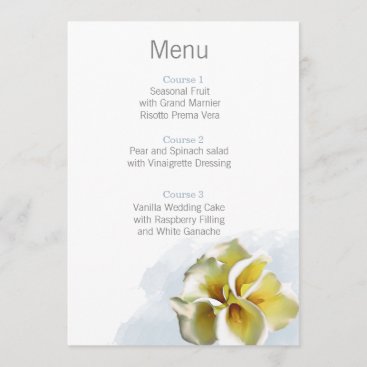 watercolor calla liliesFloral wedding menu cards