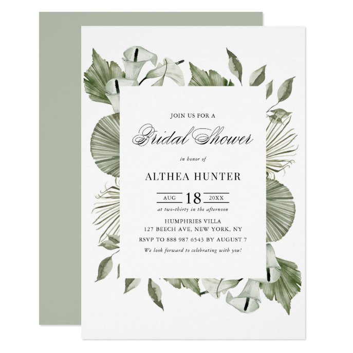 Watercolor Calla Lily and Greenery Bridal Shower Invitation