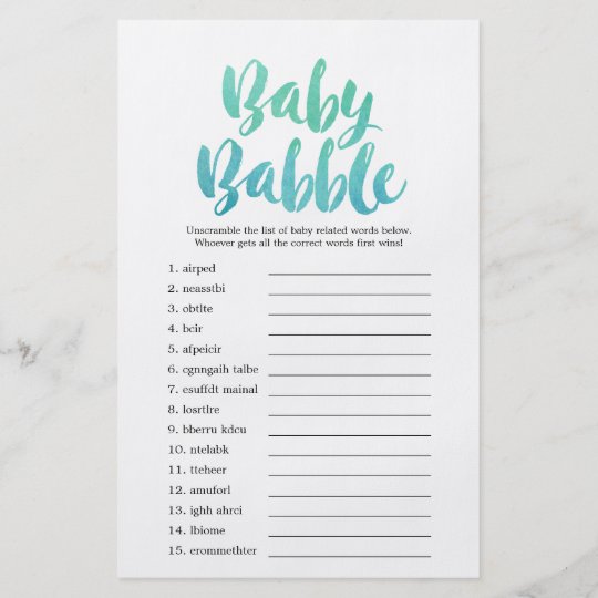 baby supplies oh shower Game Babble Flyer Watercolor   Baby Zazzle.com Calligraphy