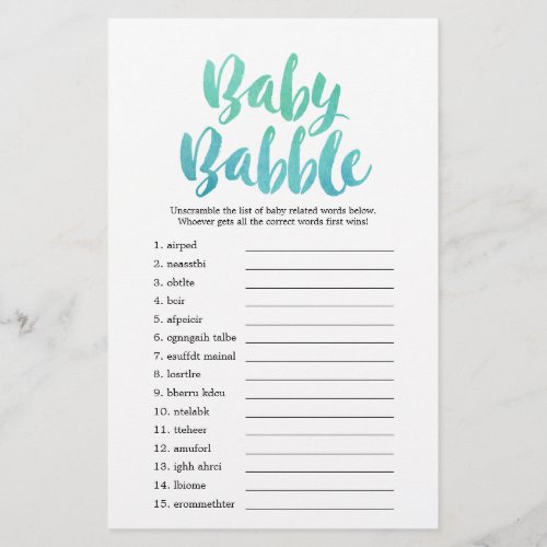 Watercolor Calligraphy Baby Babble Game Flyer