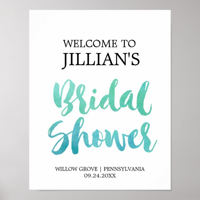 Watercolor Calligraphy Beach Bridal Shower Welcome Poster (Front)