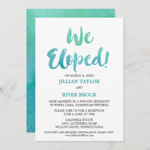 Watercolor Calligraphy Beach Elopement Reception Invitation