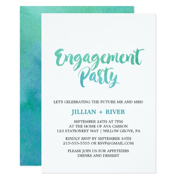 Watercolor Calligraphy Beach Engagement Party Invitation