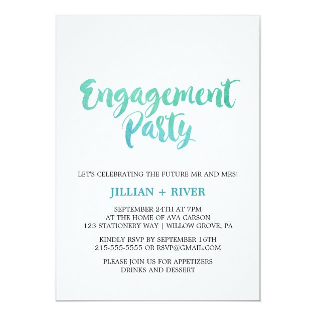 Watercolor Calligraphy Beach Engagement Party Invitation