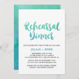 Watercolor Calligraphy Beach Rehearsal Dinner Invitation