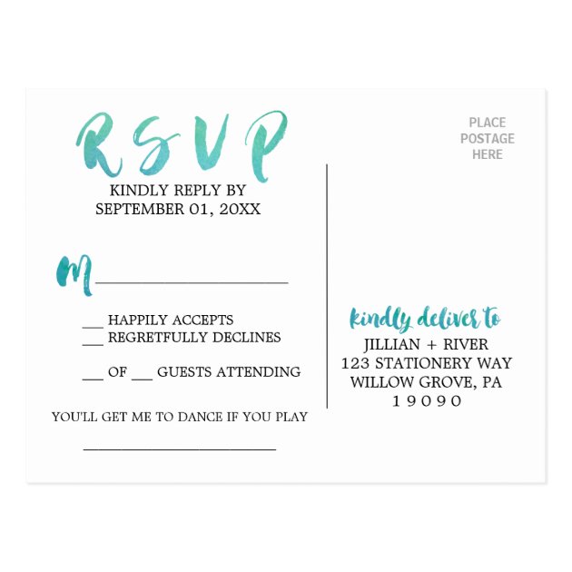 Watercolor Calligraphy Beach Song Request RSVP Postcard