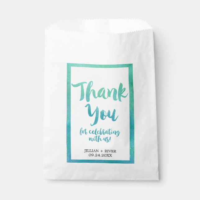 Watercolor Calligraphy Beach Wedding Favor Bags (Front)