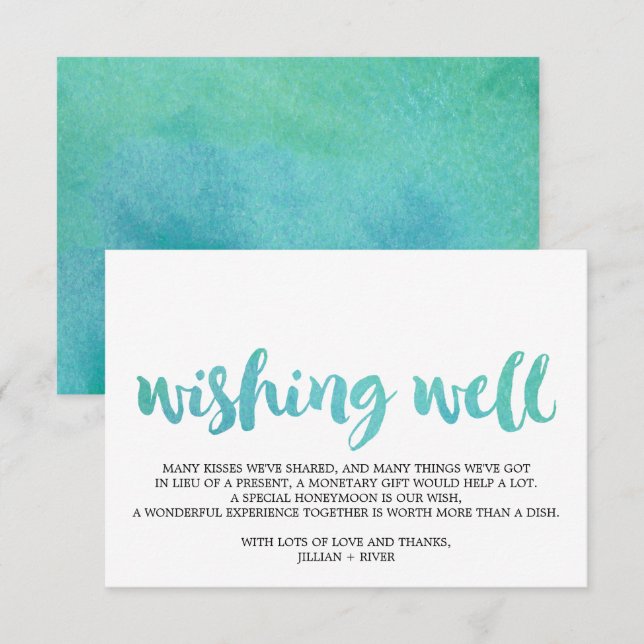 Watercolor Calligraphy Beach Wedding Wishing Well Enclosure Card (Front/Back)