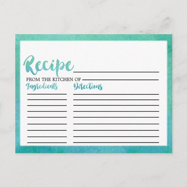 Watercolor Calligraphy Bridal Shower Recipe Cards (Front)