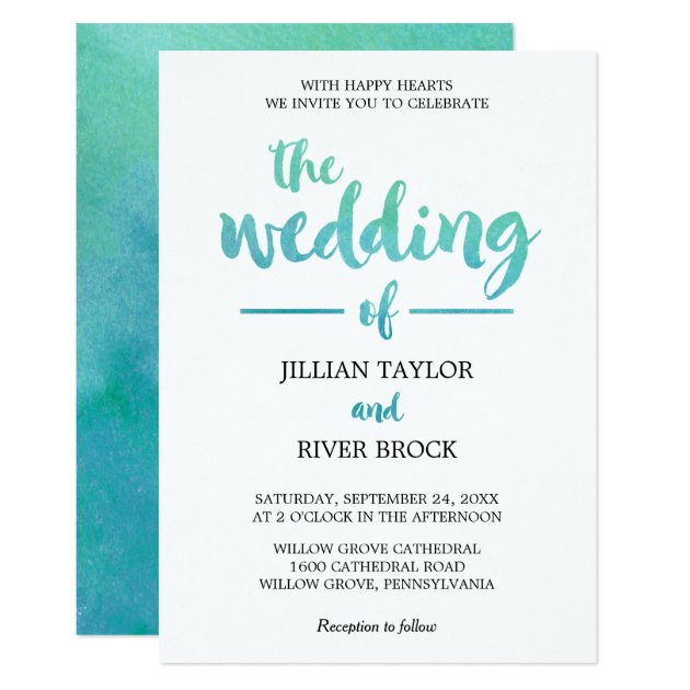 Watercolor Calligraphy Destination Beach Wedding Invitation