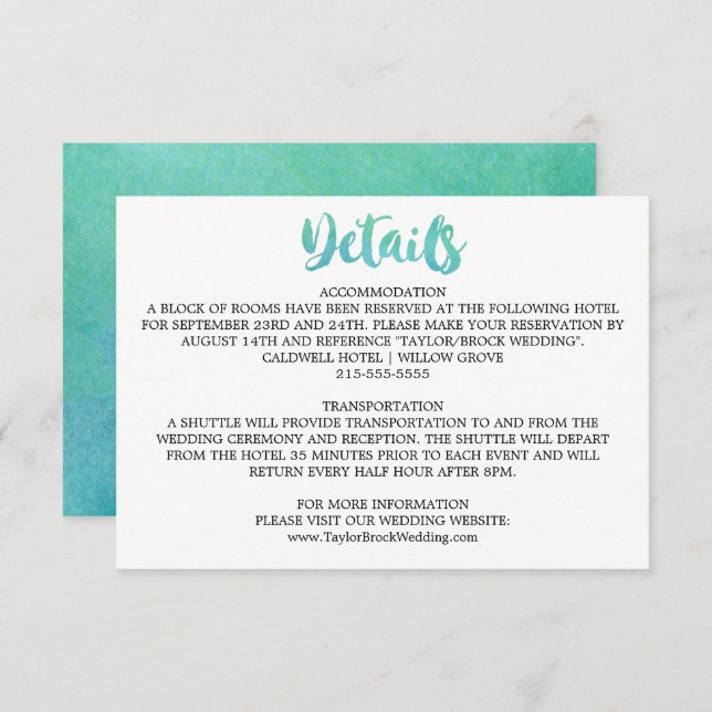 Watercolor Calligraphy Destination Details Card (Front/Back)