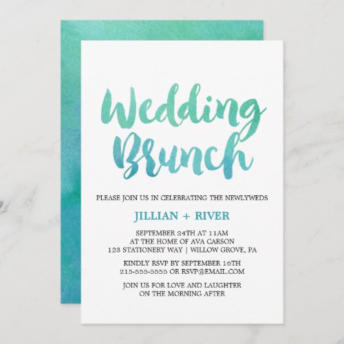 Watercolor Calligraphy Destination Wedding Brunch Invitation