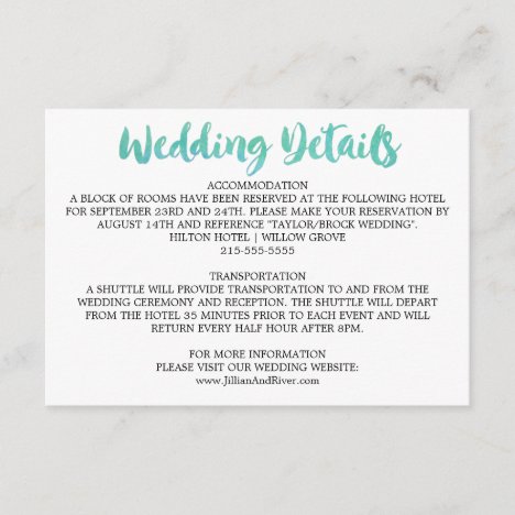 Watercolor Calligraphy Destination Wedding Details Enclosure Card