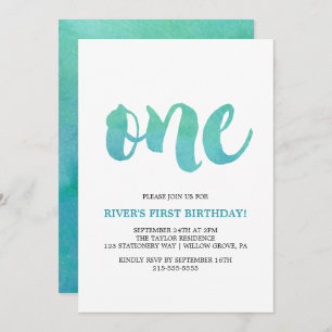 Watercolor Calligraphy First Birthday Invitation