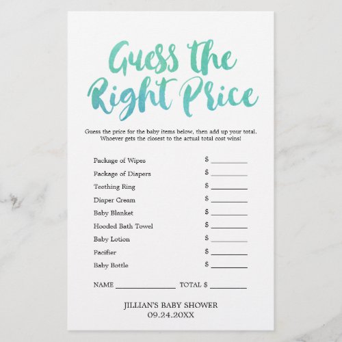 Watercolor Calligraphy Guess the Right Price Game