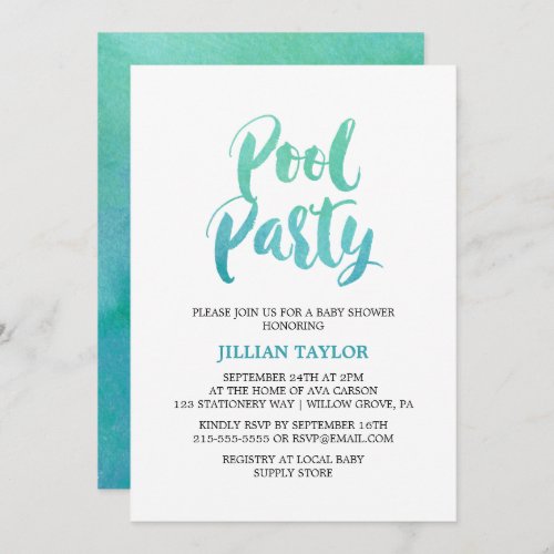 Watercolor Calligraphy Pool Party Invitation