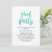 Watercolor Calligraphy Pool Party Invitation (Standing Front)