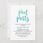 Watercolor Calligraphy Pool Party Invitation (Front)