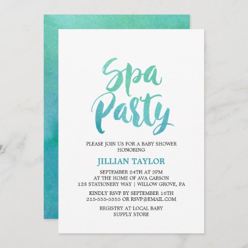 Watercolor Calligraphy Spa Party Invitation