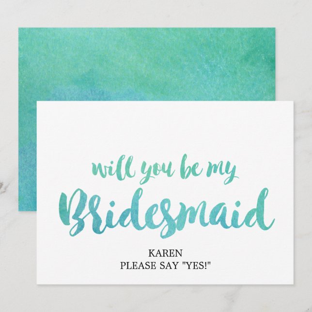 Watercolor Calligraphy Will You Be My Bridesmaid Invitation (Front/Back)