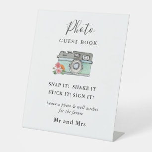 Watercolor Camera Photo Guest Book Pedestal Sign