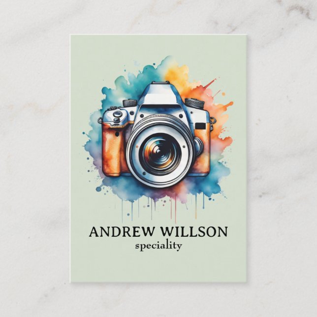 watercolor camera photographer  business card (Front)