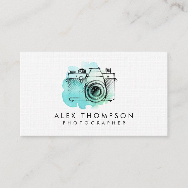 Watercolor Camera Photographer Business Cards (Front)