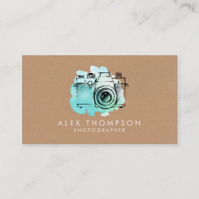 Watercolor Camera Photographer Business Cards (Front)