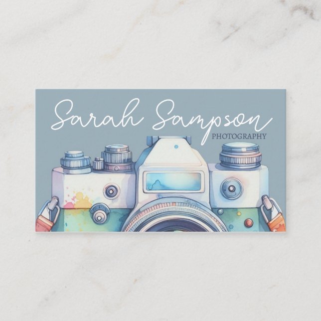 Watercolor Camera Photographer Photography Business Card (Front)
