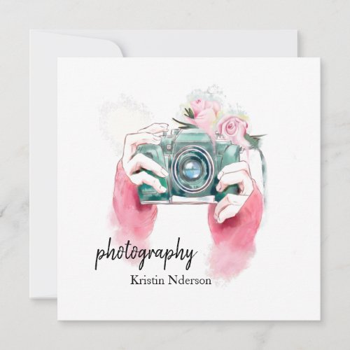 Watercolor Camera With Pink Invitation 