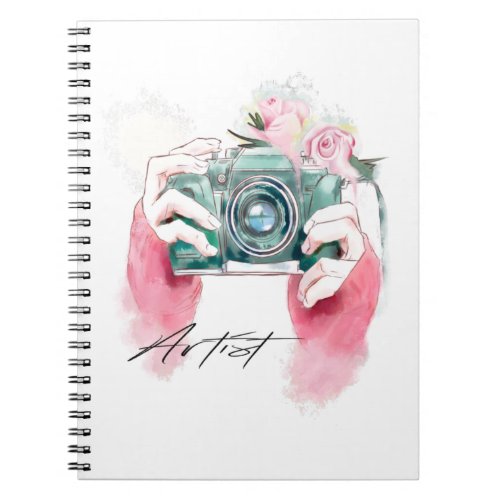 Watercolor Camera With Pink  Notebook