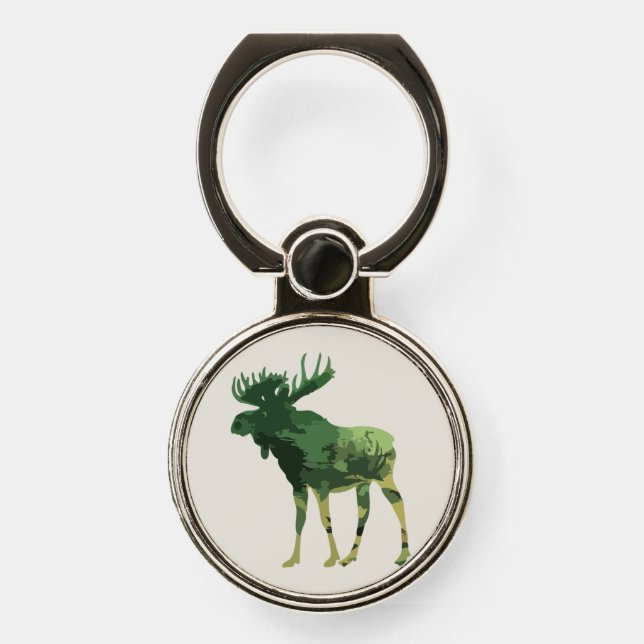 Watercolor Camouflage Moose Wildlife Animal Art Phone Ring Stand (Front)