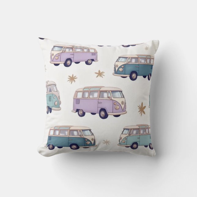 Watercolor camper van design throw pillow (Front)