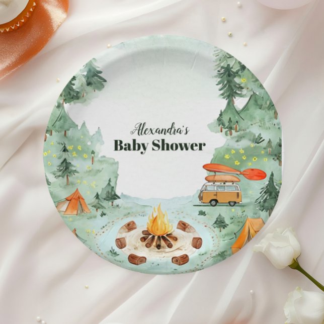 Watercolor Camping Baby Shower Paper Plates (Creator Uploaded)