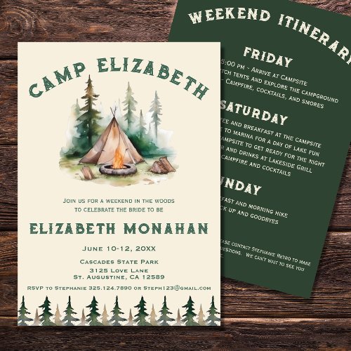 Watercolor Camping Bachelorette Weekend Invitation