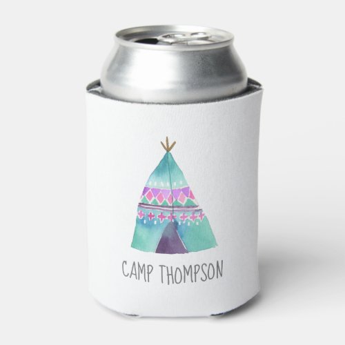 Watercolor Camping Birthday Party Can Cooler