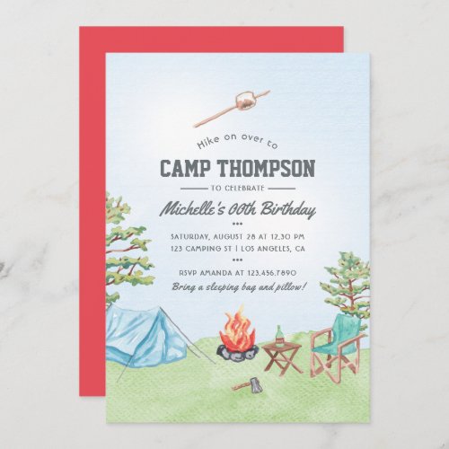 Watercolor Camping Birthday Party Invitation