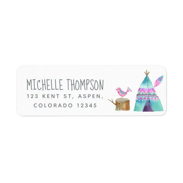 Watercolor Camping Birthday Party Label (Front)