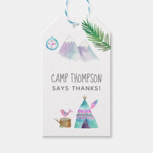 Watercolor Camping Birthday Party Thank You Gift Tags