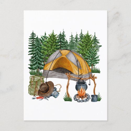 Watercolor Camping Hiking and Nature Lover Postcard