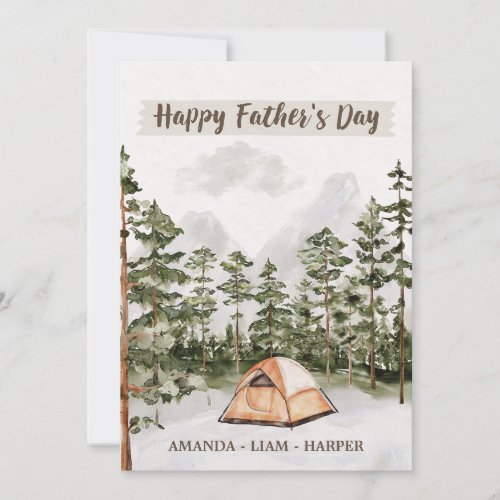 Watercolor Camping in Nature Fathers Day Holiday Card