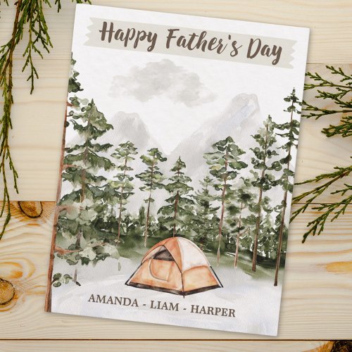 Watercolor Camping in Nature Fathers Day Holiday Postcard