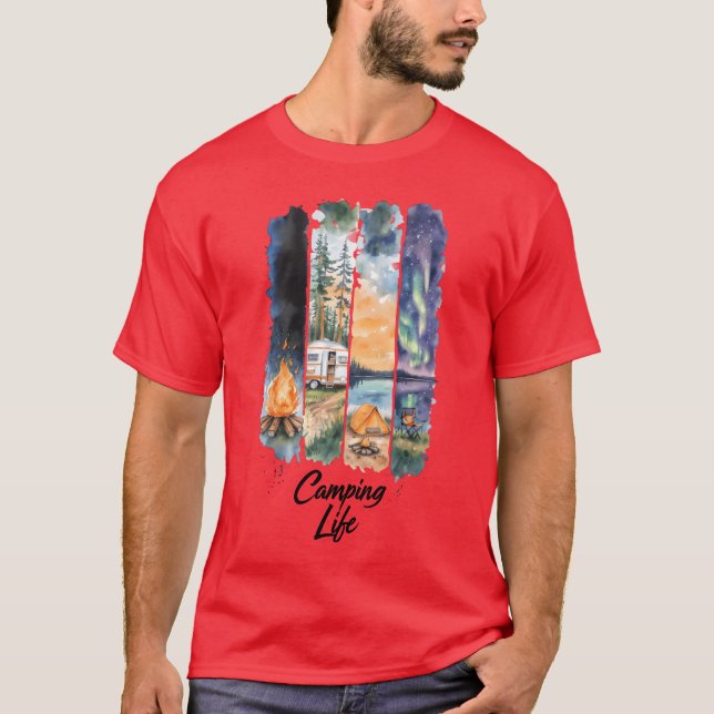 Watercolor Camping Nature Scene family T-Shirt (Front)