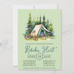 Watercolor Camping, Tent, Outdoors, Bridal Shower Invitation