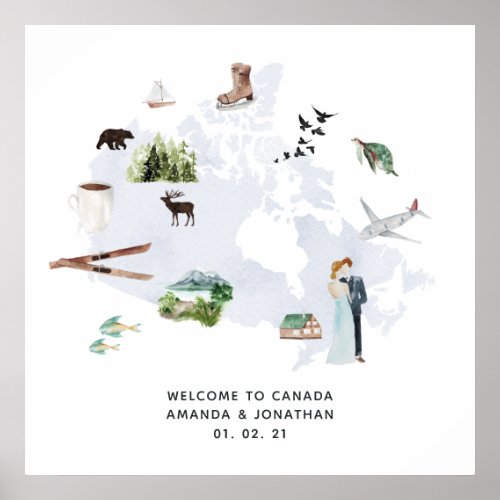 Watercolor Canada Destination Wedding Welcome Poster