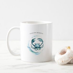 Watercolor Cancer Astrology Zodiac Sign   Monogram Coffee Mug