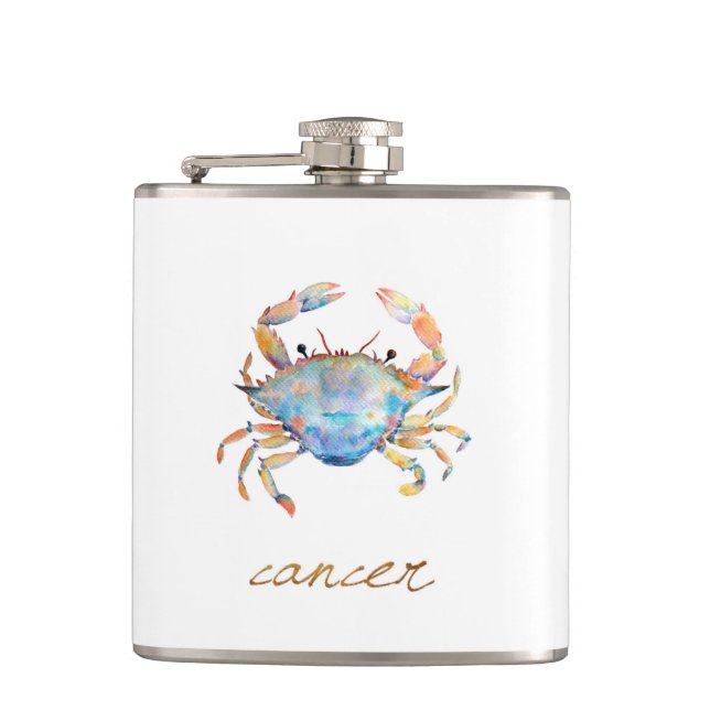 Watercolor Cancer Crab Flask (Front)