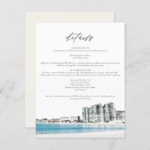 Watercolor Cancun Beach Wedding Details Card